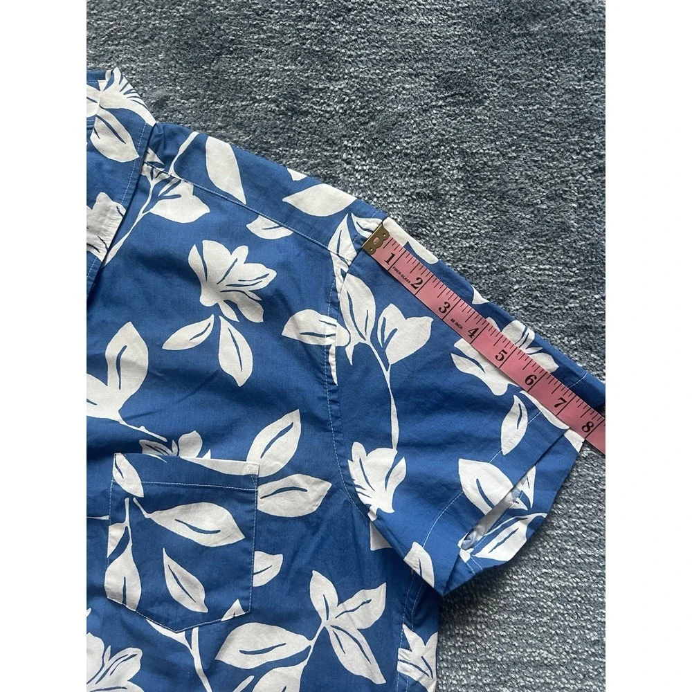 J.Crew‎ Flex Washed Hawaiian Shirt Blue White Floral Men's L